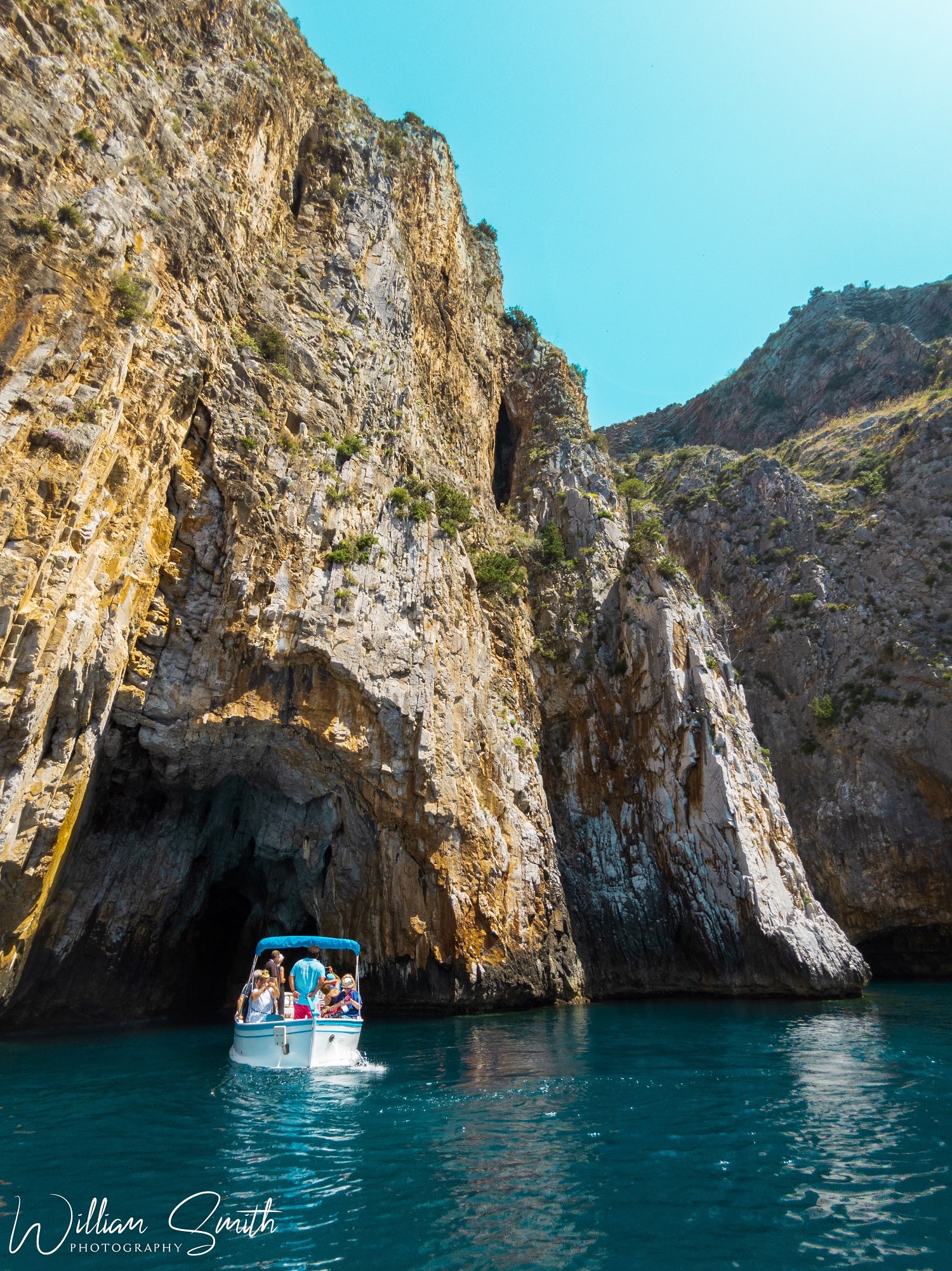 Entering the Grotta Azzurra sea cave near Palinuro