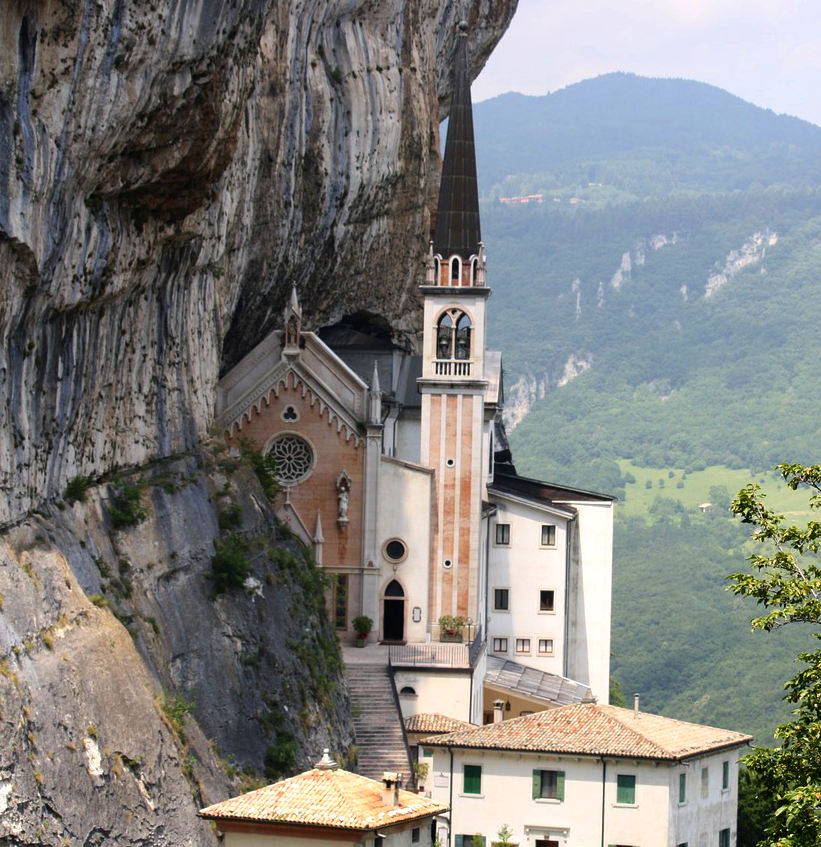 Perched on ancient cliffs is one of the Veneto's and indeed Italy's most impressive sights. This is the sixteenth century Madonna della Corona.