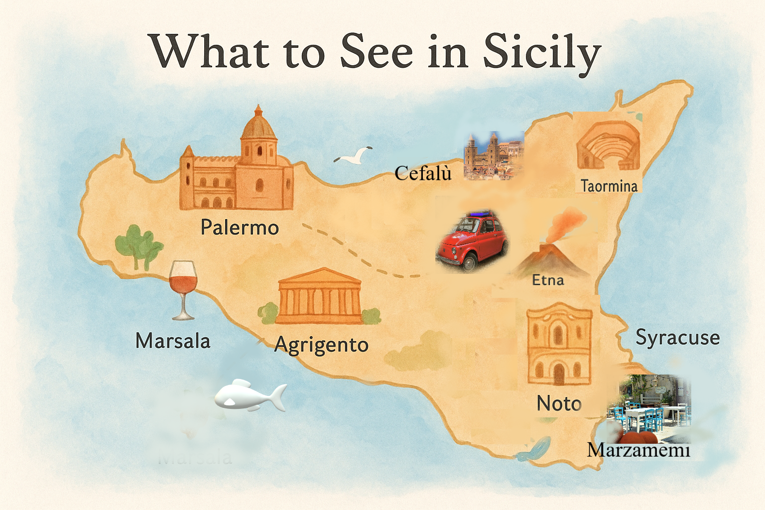 Map of Sicily showing the must-see sights