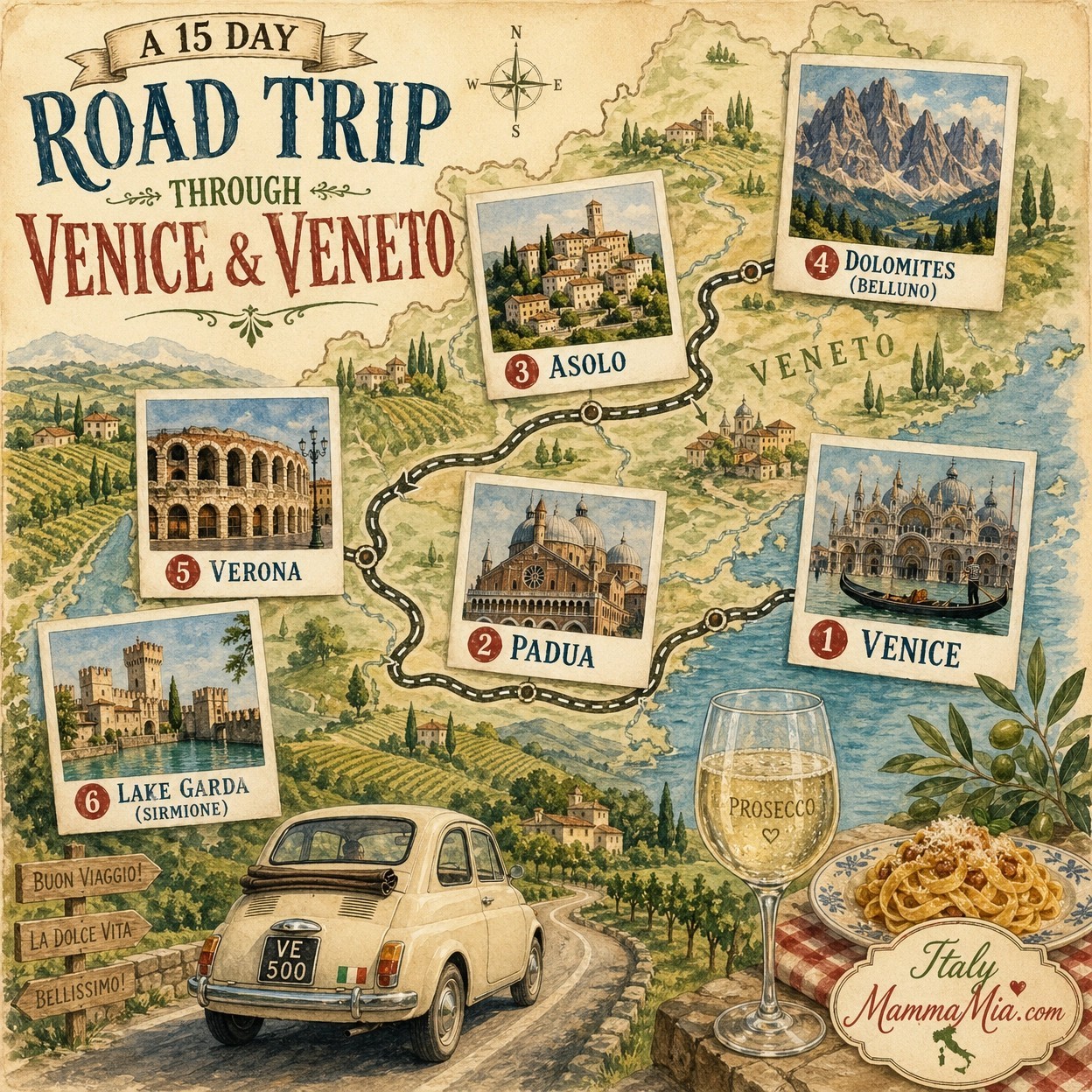 Veneto and Venice itinerary map