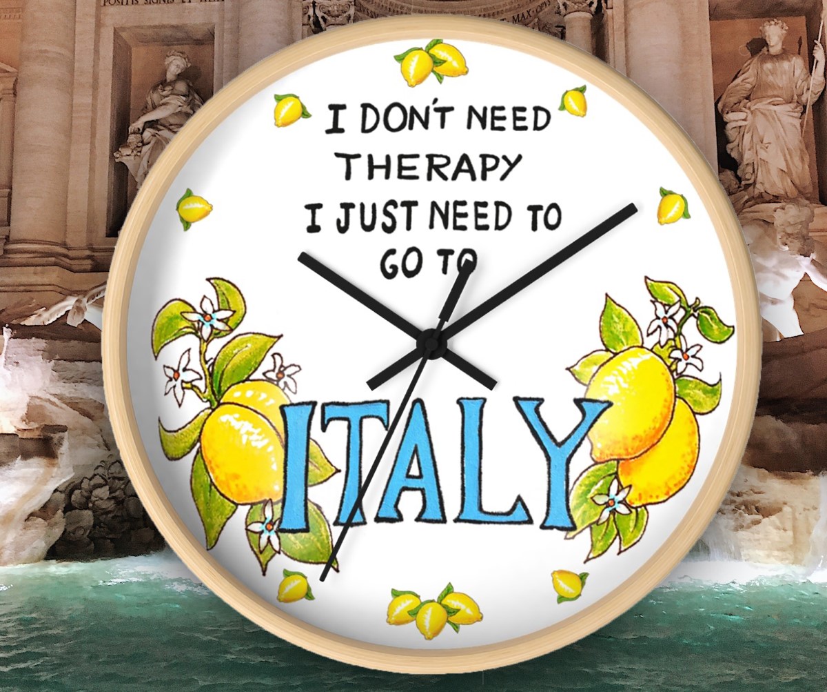 Wall clock with Trevi Fountain in the background