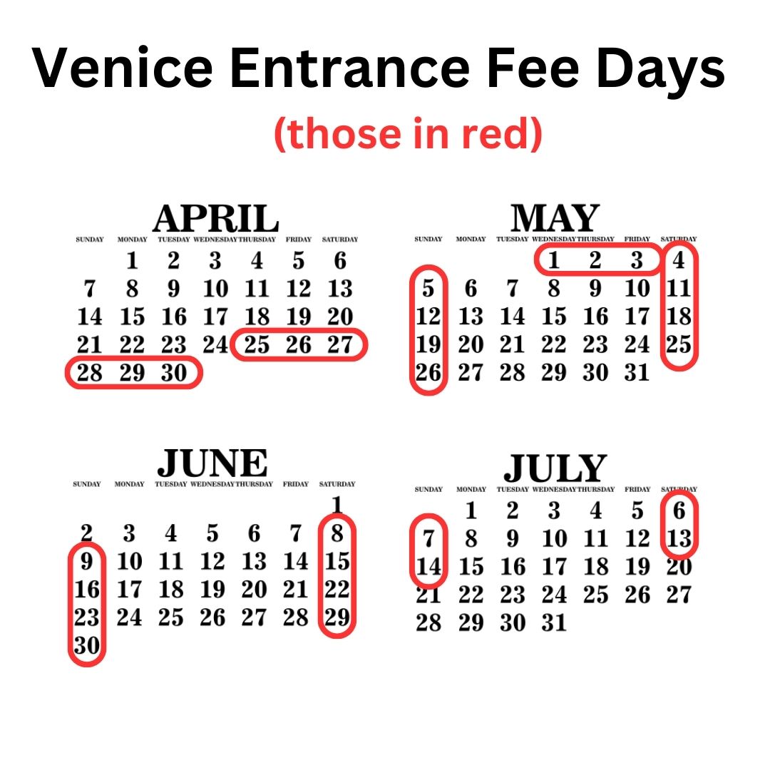Entrance fee dates Venice